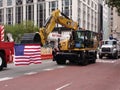 American Flag, Backhoe, Construction Equipment, New York City Labor Day Parade, NYC, NY, USA