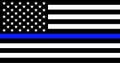 American flag with police support symbol Thin blue line. Royalty Free Stock Photo