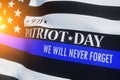 American flag with police support symbol Thin blue line. Patriot day.