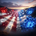 American flag road flanked by redblue crystals sunset Royalty Free Stock Photo