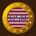 American Flag Round Gold Sticker or Badge. Made in USA Label. Vector Icon Royalty Free Stock Photo