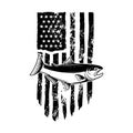 American flag with salmon fish illustration. Design element for poster, card, banner, t shirt.