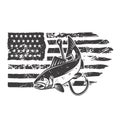 American flag with salmon fish illustration. Design element for poster, card, banner, t shirt.