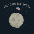 American flag stands on on the moon. Royalty Free Stock Photo