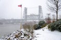 American Flag and Steel Bridge Royalty Free Stock Photo