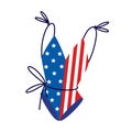 American flag swimsuit vector icon. Bathing suit with stars, stripes for July 4th. Summer clothes for USA Independence