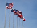 The American Flag and the Texas Long Star Flag fly over Exposition Plaza