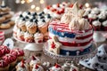 American flag-themed cake and cupcakes for 4th of July celebration Royalty Free Stock Photo