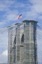 American Flag On Top of Brooklyn Bridge, New York City Royalty Free Stock Photo