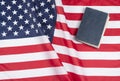 American flag with US constitution or holy bible. Royalty Free Stock Photo