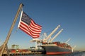 American flag US port container ship symbols economy industry pride