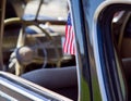 American Flag In A Vintage Car