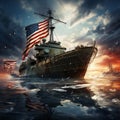 American flag with an war settings, patriotic remembrance day Royalty Free Stock Photo