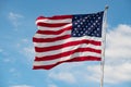 american flag waving in blue sky