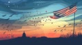 American flag waving in front of capitol building at sunset Royalty Free Stock Photo