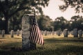 American flag waving in front of a military cemetery , emphasizing the importance of honoring and remembering American service Royalty Free Stock Photo