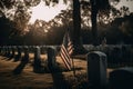 American flag waving in front of a military cemetery , emphasizing the importance of honoring and remembering American service Royalty Free Stock Photo