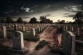 American flag waving next to a grave at the American Cemetery and Memorial. Neural network AI generated Royalty Free Stock Photo