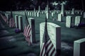 American flag waving next to a grave at the American Cemetery and Memorial. Neural network AI generated Royalty Free Stock Photo