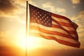 American Flag Waving at Sunset