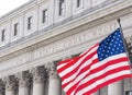 American flag waving in the wind in front of United States Court House in New York Royalty Free Stock Photo