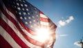 American flag waving in the wind, symbol of patriotism and freedom generated by AI Royalty Free Stock Photo