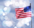 American Flag With White Bokeh In Background