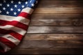 American flag on wood background. American flag on old wood background, American flag on a wooden background, with copy space, AI Royalty Free Stock Photo