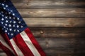 American flag on wood background. American flag on old wood background, American flag on a wooden background, with copy space, AI Royalty Free Stock Photo