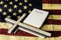 American Flag Wood Cross And Bible