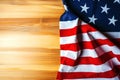 American flag on wood table background with copy space Royalty Free Stock Photo