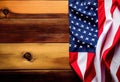 American flag on wood table background with copy space Royalty Free Stock Photo