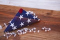 American flag on a wooden background for Memorial Day and other holidays of the United States of America. Royalty Free Stock Photo