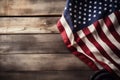 American flag on wooden background. Top view. Copy space for text, Mechanic Tools And Usa Flag On Wooden Background, copy space, Royalty Free Stock Photo