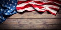 American Flag On Wooden Table
