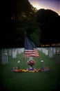 An American Flag And Wreath In A Cemetery. Generative AI Royalty Free Stock Photo