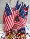 American flags for freedom, July 4th, 1776 Independence day (fireworks & Patriotic music) Royalty Free Stock Photo