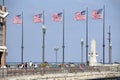 American Flags on the lakeside at Navy Pier. Chicago, IL, USA. September 16, 2016. Royalty Free Stock Photo