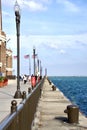 American Flags on the lakeside at Navy Pier. Chicago, IL, USA. September 16, 2016. Royalty Free Stock Photo