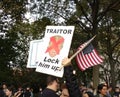 American Flags, Lock Him Up! Traitor, Rally Against Trump, Washington Square Park, NYC, NY, USA