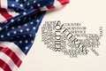 American flags and tag cloud honoring the veterans