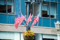 American Flags Waving On Building