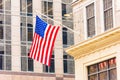 American Flags Waving On Building.New York, USA