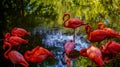 American Flamingos in a Pond
