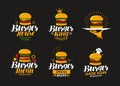 American food logo. Burger, cheeseburger, hamburger icon or label. Vector illustration