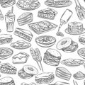 American food outline seamless pattern Royalty Free Stock Photo