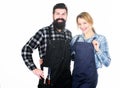 American food tradition. Cooking together. Couple in love getting ready for barbecue. Man bearded guy and girl ready for Royalty Free Stock Photo