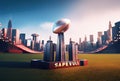 American football award in the stadium background. Sport and tournament concept. Digital art illustration. Generative AI Royalty Free Stock Photo