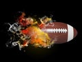 American football ball in the colored smoke