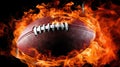 American football ball on fire, close-up, isolated on black. Generative AI